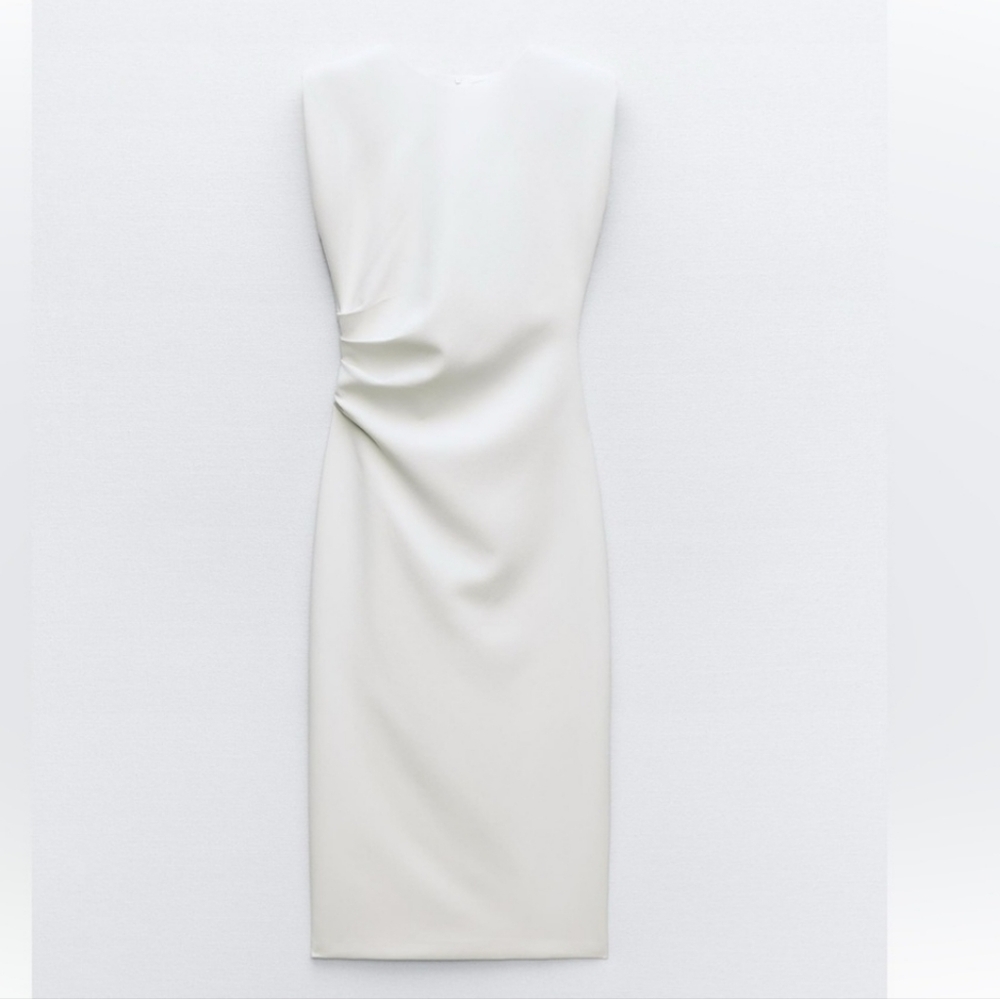 NWT Zara Crepe Shoulder Pad Midi Dress, Size L - Picture 9 of 11
